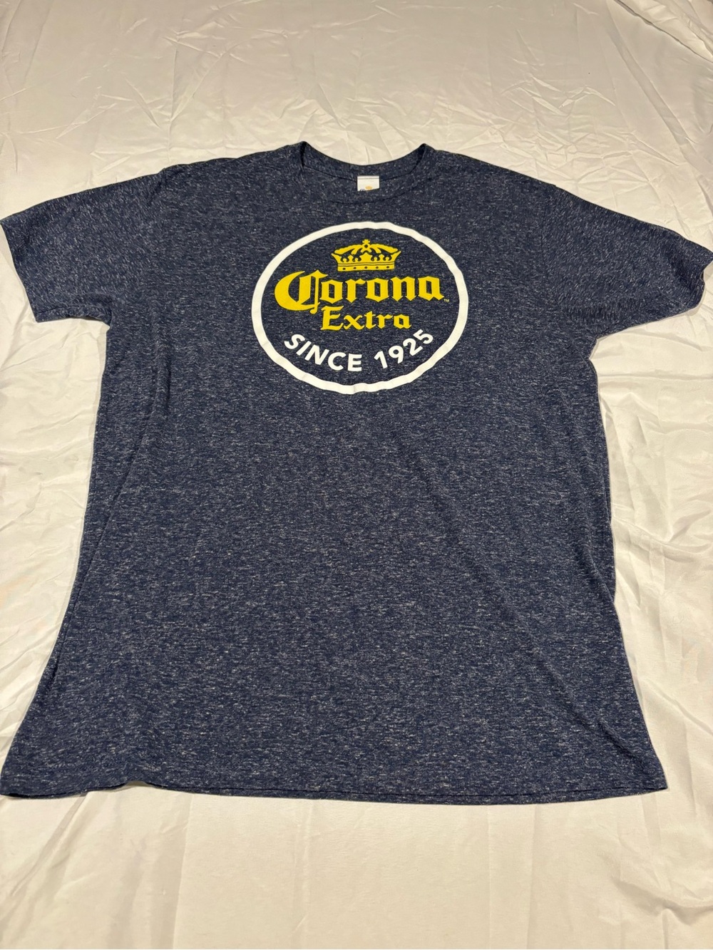 Corona Extra Navy Blue Short Sleeve Logo Tee with Yellow Crest